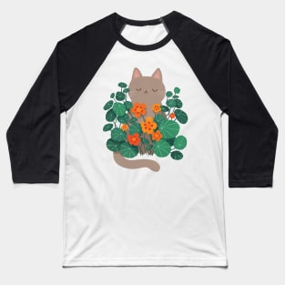 Orange Flower Cat Baseball T-Shirt